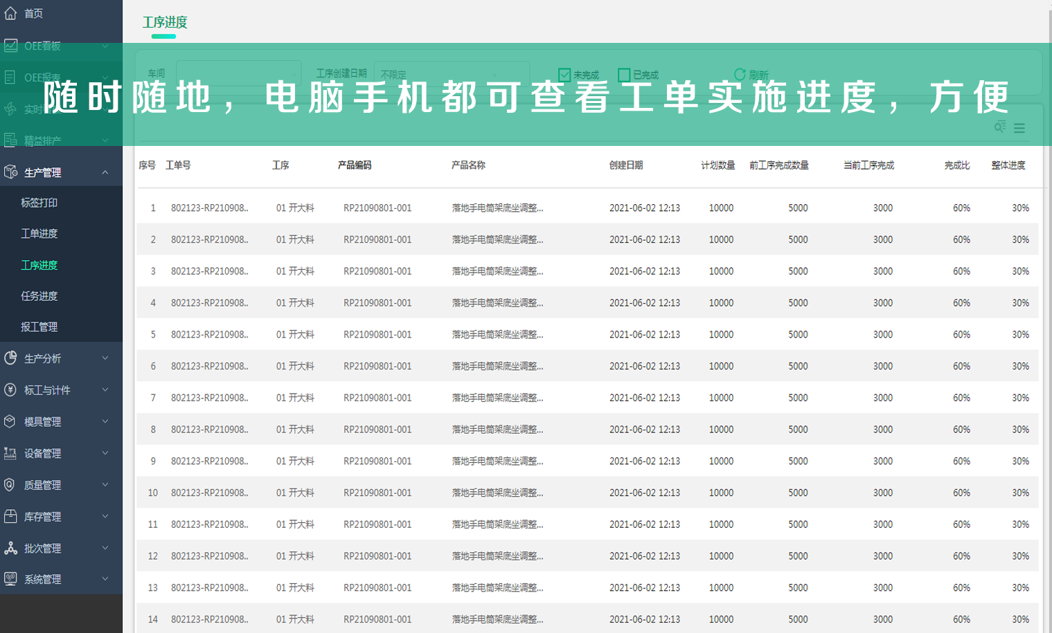通过〝工序进度〞管交期